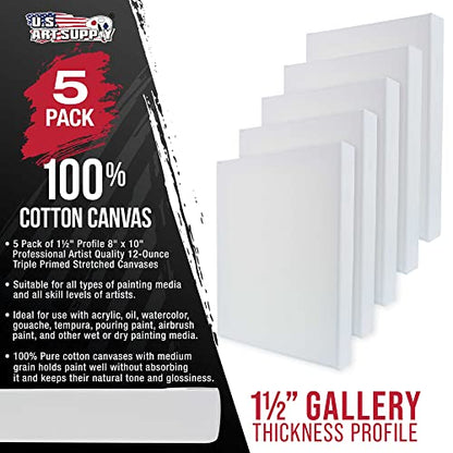 U.S. Art Supply 8"x10" Stretched Canvas for Painting, Gallery Depth 5-Pack - size: 8" x 10"