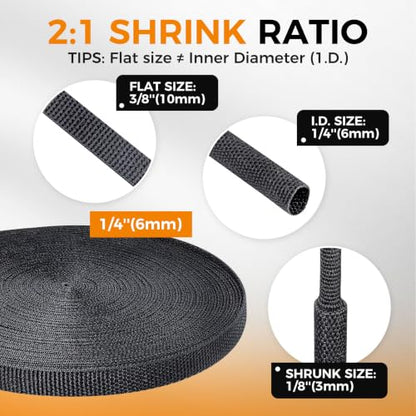 2:1 Ratio Automotive Heat Shrink Braided Sleeving 1/4''-50ft - size: 1/4"-50ft