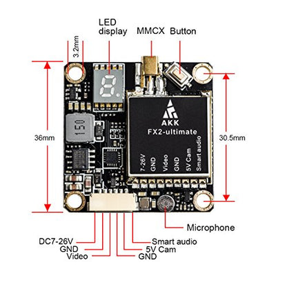 AKK FX2-ultimate 5.8GHz VTX with MMCX Support OSD Configuring via Betaflight Flight Control Board Long Range FPV Transmitter