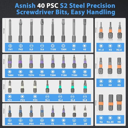 Asnish 42 in1 Magnetic Ratcheting Screwdriver Set with Multi Bit Tool Kit - color: Black-gray, size: 42 In 1