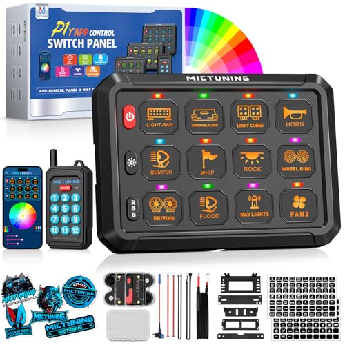 MICTUNING P1Y 12 Gang Switch Panel, Remote and APP Control, Up to 230FT - size: RGB 12 Gang(APP+Remote Control)