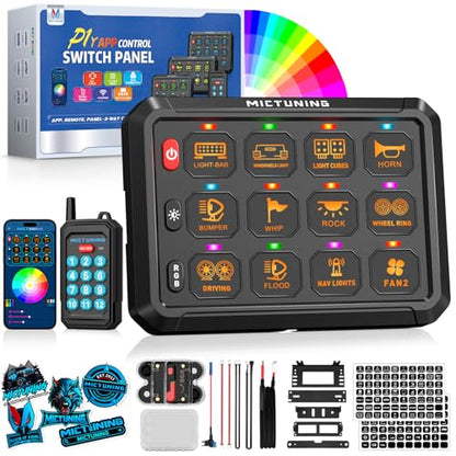 MICTUNING P1Y 12 Gang Switch Panel, Remote and APP Control, Up to 230FT - size: RGB 12 Gang(APP+Remote Control)