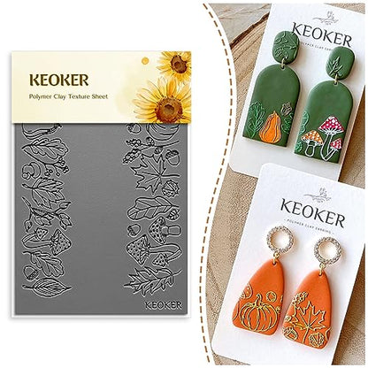 Keoker Polymer Clay Texture mats, Clay Texture Mat for Making Earrings Jewerly, Polymer Clay Earrings Tools (Fall Texture Sheet 2) - color: Fall texture sheet 2