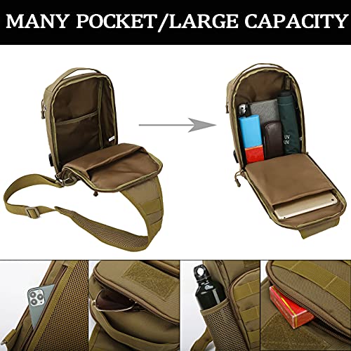 Valinov Tactical Shoulder Bag,Molle Shoulder Backpacks,Military Sling Daypack Backpack with USB Charging port - color: 1 Pack Black