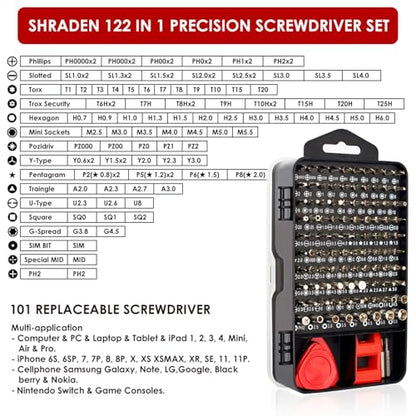 SHARDEN 122 in 1 Precision Screwdriver Set With CR-V Steel Bits(Red) - color: Red