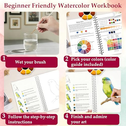 apolyone 2-Pack Beginner Watercolor Workbooks - style: Birds & Flower
