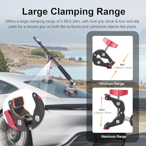 Suction Car Mount for lnsta36O,Versatile Camera Suction Cup Car Mount Kit with 1/4" & 3/8" Mounting Holes, Selfie Stick & Super Clamp, 4.5in Camera Suction Cup for GoPr0,DJI Osmo Action,JC022