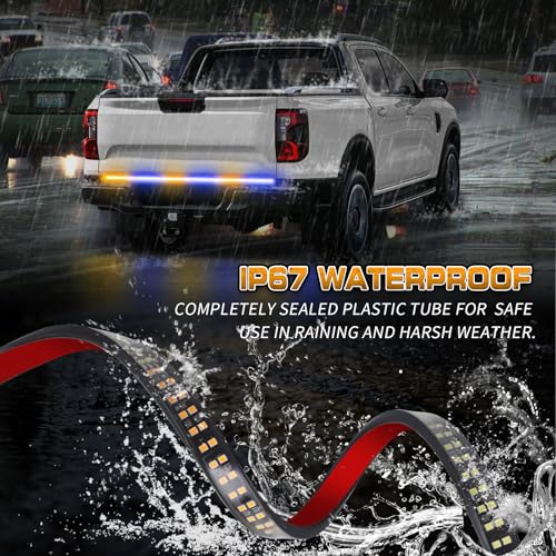 XRIDONSEN 48 inch 288 LED Tailgate Strobe Lights Rear Emergency Lights - color: Amber/Blue