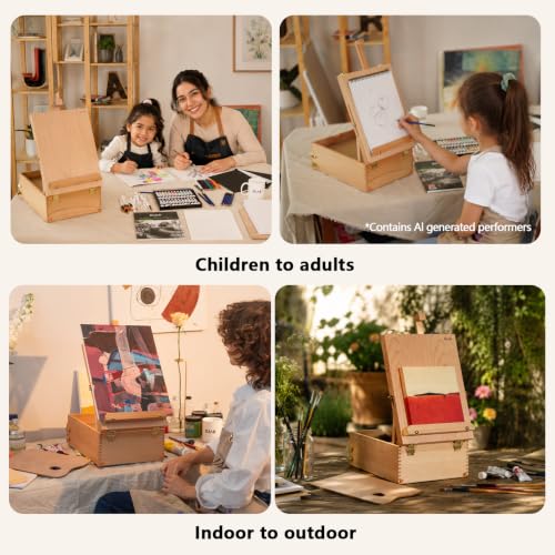 DJAR Adjustable Tabletop Sketchbox Easel for Painting, 3 Drawers Storage - style: Tabletop Easel