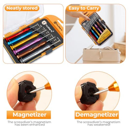 MULWARK Small Screwdriver Set, 6pcs Magnetic Mini Screwdriver Set, Micro Precision Flathead and Phillips Glasses Screwdriver with Case for Eyeglasses, Watches, Electronics, Phone And Computer