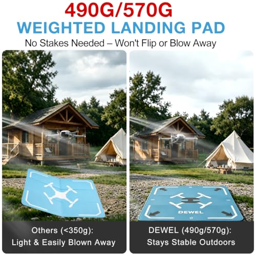 DEWEL 25 Inch Drone Landing Pad, Weighted Fast Fold Waterproof PU Drone Pad - color: 64CM(Yellow/Blue)