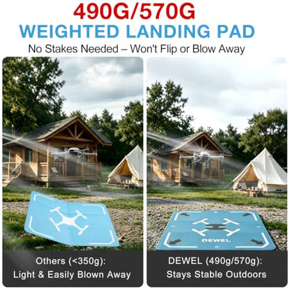 DEWEL 25 Inch Drone Landing Pad, Weighted Fast Fold Waterproof PU Drone Pad - color: 64CM(Yellow/Blue)