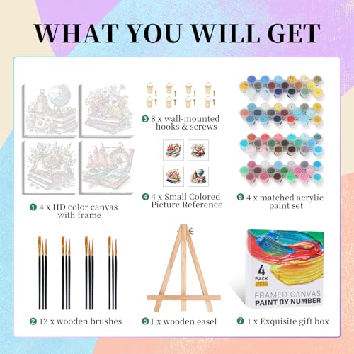 Camocin 4 Pack Framed Paint by Numbers Kit for Adults with Wooden Easel - color: LBOP4PF09
