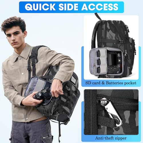 SDYSM Waterproof Camera Backpack 15.6 Inch,Camera Bags for Photographers - color: Camouflage Grey