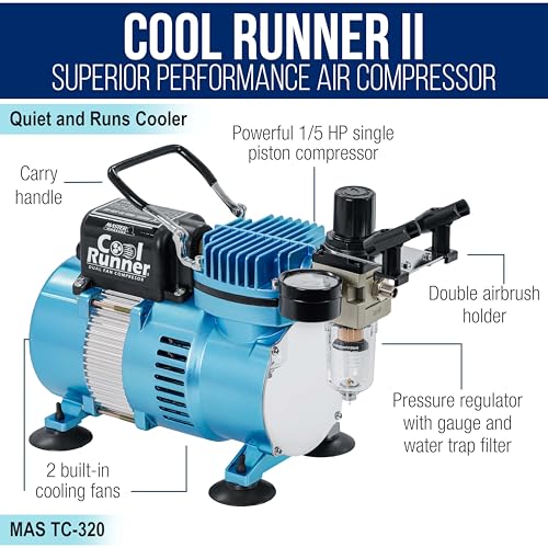 Master Airbrush Cool Runner II Airbrush Kit with 3 Airbrushes Acrylic Paint - size: Standard KIt