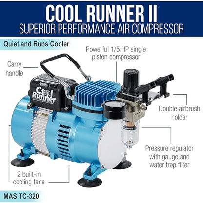 Master Airbrush Cool Runner II Airbrush Kit with 3 Airbrushes Acrylic Paint - size: Standard KIt