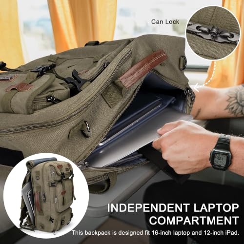 WITZMAN Travel Backpack for Men 45L Large Carry-on Airline Approved - color: Army Green