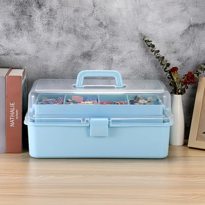 Tackle Box, 16-Inch Extra Large Art Storage Box with 3-Layer Folding Trays - color: Blue