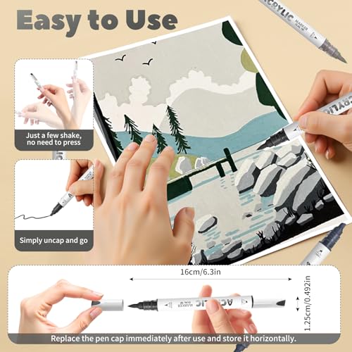 White Gray Acrylic Paint Pens, Water Based 12 Colors Dual Tip - color: White Gray Series