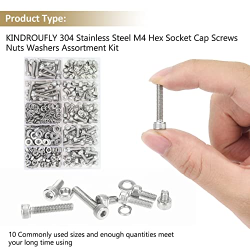 382 Pieces M4 x 5/6 /8/10 /12/16 /20mm Hex Socket Head Cap Screws Nuts Washers Assortment Kit, 304 Stainless Steel, Fully Machine Thread - size: M4, style: Socket Head