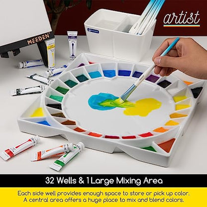 MEEDEN Ceramic Watercolor Paint Palette: Extra Large 32-Well with Lid