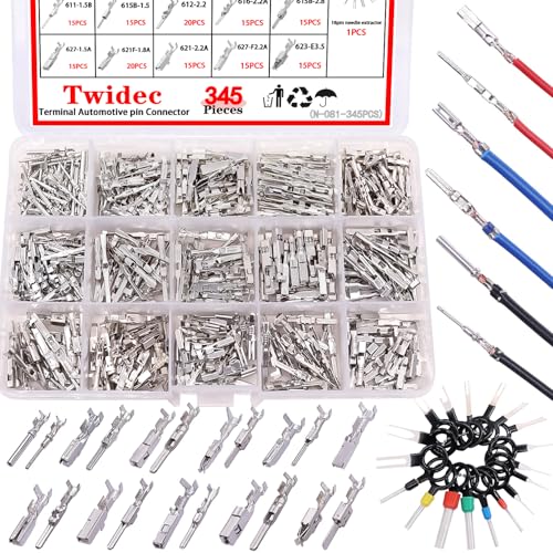 Twidec/345Pcs Car Electrical Wire Terminal Pins Connector Kit 1/1.5/1.8/2.2/2.8/3.5mm Male Female Connector Pins Terminal Automotive Wire Connector Crimp Pins With Pin Remover - color: 345PCS