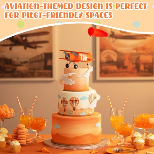 Threlaco 4 Pcs Mini Orange Windsocks Airplane Pilot Themed Party Decor