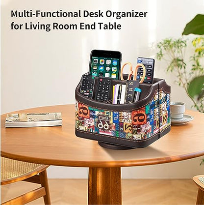 PU Leather 360° Rotatable Remote Control Holder,Nightstand TV Remote Caddy - color: highway
