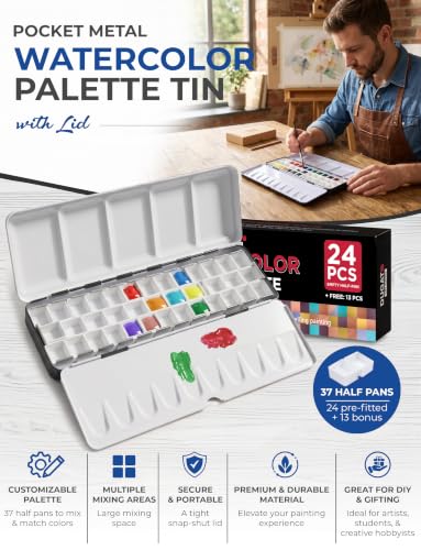 DUGATO Medium Empty Watercolor Palette Tin with Lid, Holds 37 Half Pans - size: Medium