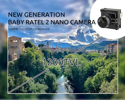 FPV Camera Ratel 2, 1/1.8inch Starlight Sensor Camera 1200TVL with FOV 165°Bigger PAL NTSC Switchable for FPV Racing Drone