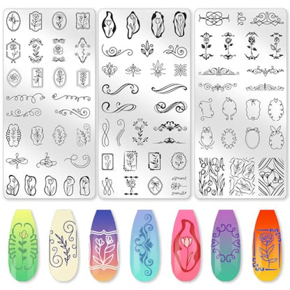 3Pcs Tulip Nail Stamping Plate Set Floral Irregular Geometric Frames Steel Nail Stamp Templates Clear Silicone Nails Stamping with Stamper Scraper for Manicure Printing - style: Tulip