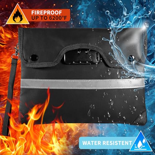 HOMELYLIFE Fireproof Document Money Bag, Waterproof Zipper Pouch with Lock