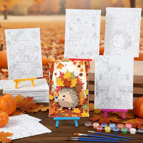 Blosssound 24 Set Fall Thanksgiving Pre Drawn Canvas 5x7'' with Easel - style: Thanksgiving