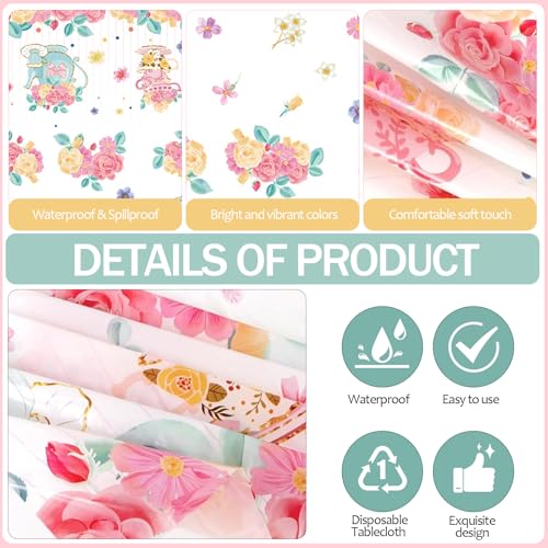 3PCS Teapot Party Floral Tablecloth Fall Floral Plastic Table Covers - color: Teapot