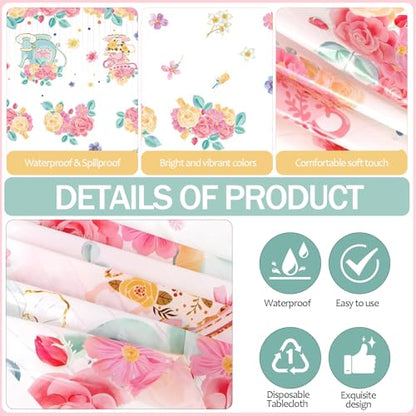 3PCS Teapot Party Floral Tablecloth Fall Floral Plastic Table Covers - color: Teapot