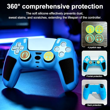 2 Pack Glow in the Dark Controller Skin Silicone Grip Protective Case Cover and 4 Thumb Grips caps Accessories. (2 Pack Glow Blue Black) - color: 2 Pack Glow Blue Black