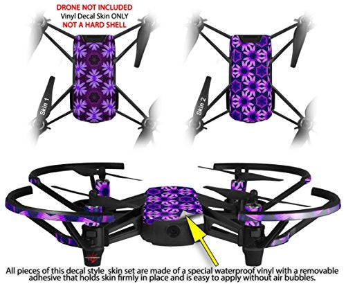 Skin Decal Wrap 2 Pack Compatible with DJI Ryze Tello Abstract Floral Purple Drone NOT Included