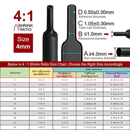 Chanzon 4:1 Ratio 5/32" (4mm) Heat Shrink Tubing - 80Ft Roll Black - size: 4mm (5/32") - 80FT
