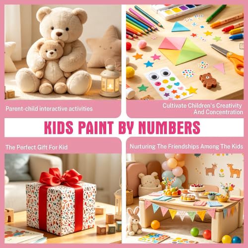 4 Pack Cat Paint by Number for Kids with Wooden Frame - Wooden Easel - color: BKH2013+BKH2014+BKH2015+BKH2016
