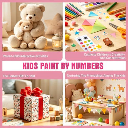 4 Pack Cat Paint by Number for Kids with Wooden Frame - Wooden Easel - color: BKH2013+BKH2014+BKH2015+BKH2016