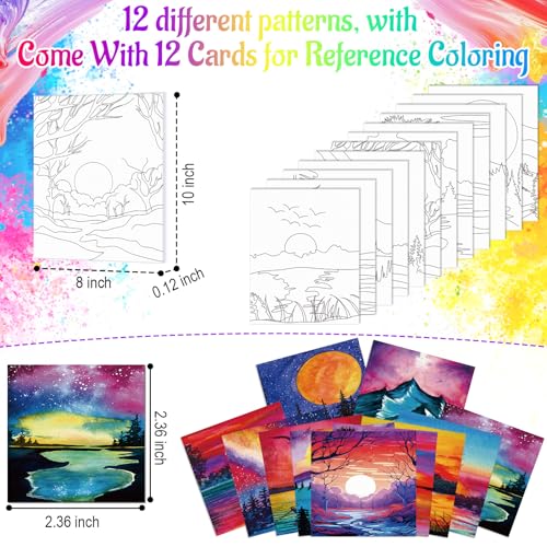 AmazingSpark 12 Set Sip and Paint Kit for Adults Pre Drawn Canvas,Scenery - style: Brilliant Scenery