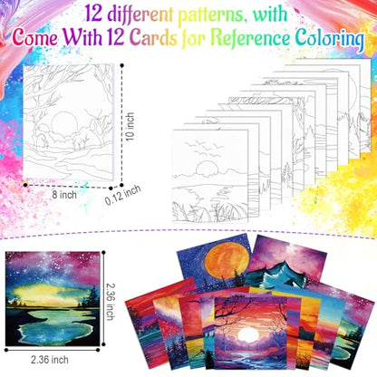 AmazingSpark 12 Set Sip and Paint Kit for Adults Pre Drawn Canvas,Scenery - style: Brilliant Scenery