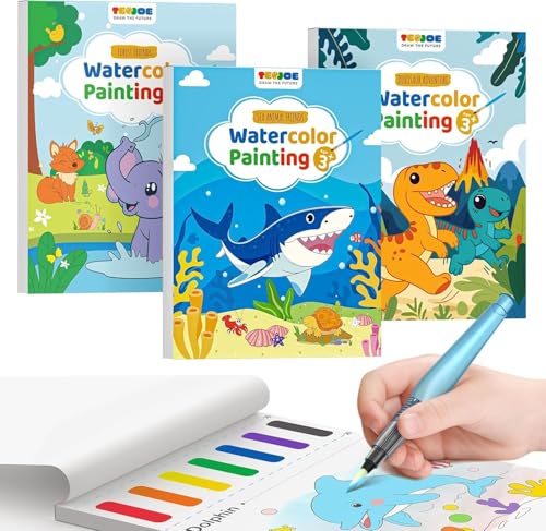 TECJOE 3 Pack Paint with Water Books, Kids Watercolor Activity Set - color: Forest & Sea & Dinosaur