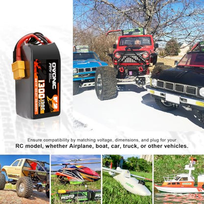 OVONIC 130C 6S 1300mah Lipo Battery 22.2V Pack with XT60 Plug for FPV Racing（2pcs）