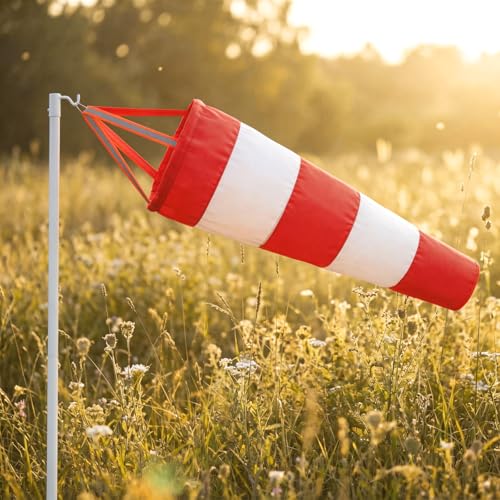 Wind Socks for Outside, 30 Inch Heavy Duty Windsock Waterproof Rip-Stop Hanging Windsocks Red White Wind Sock Direction Indicators with Reflective Belt for Flags Outdoors Airport Farm Park Yard