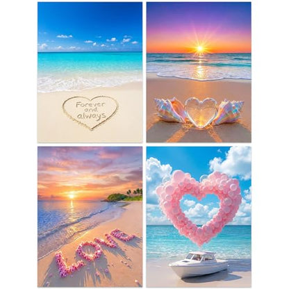 Lanzeyo Diamond Art Kits for Adults 4 Pack Romantic Beach Diamond Painting - color: 01 Beach