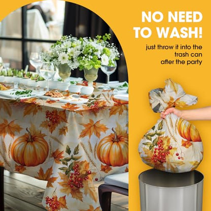 Niuara Fall Pumpkin Plastic Table Cloth Disposable, 4 Pack, 54 x 108 in - color: Fall Pumpkin, size: 54" x 108" - 4 Packs