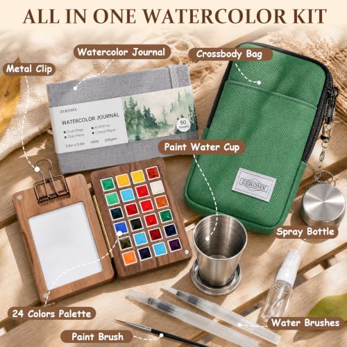 Mini Watercolor Paint Set, 24 Colors Travel Watercolor Set - color: Green