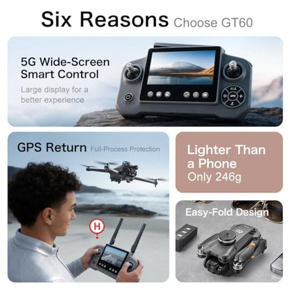 FPV Drone with HD Camera for Adults Beginners, GPS Drone with Screen on Controller, Obstacle Avoidance, Auto Return, Fishing Drones with One-Key Payload Drop Delivery Function, Foldable RC Quadcopter for Outdoor Shooting Camping Fishing Gift Delivery Quad