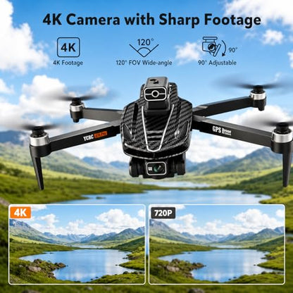 GPS Drones with 4K Camera for Adults EIS, 5G RC Drone with 4.5" HD Screen - color: Black